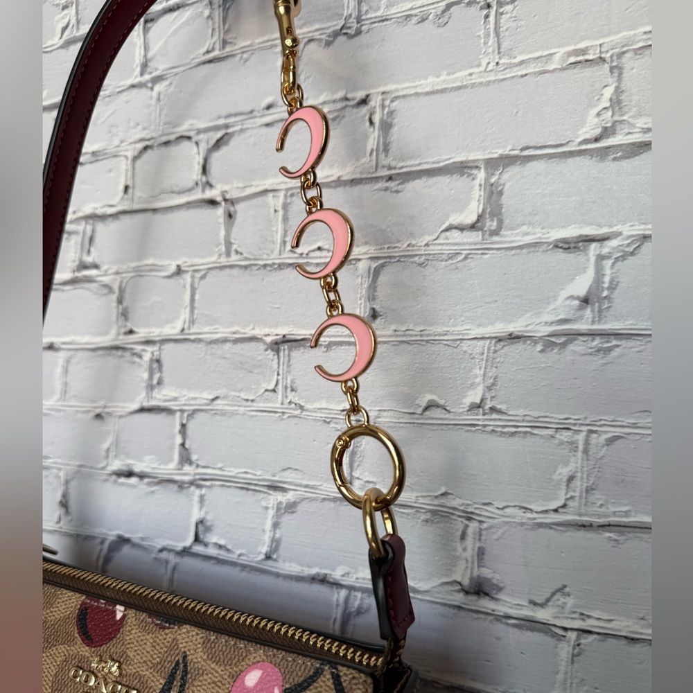 NWT Coach Nolita 19 Cherry Print Tan/Gold Graduation Gift Set+One Chain Extender - Picture 6 of 15